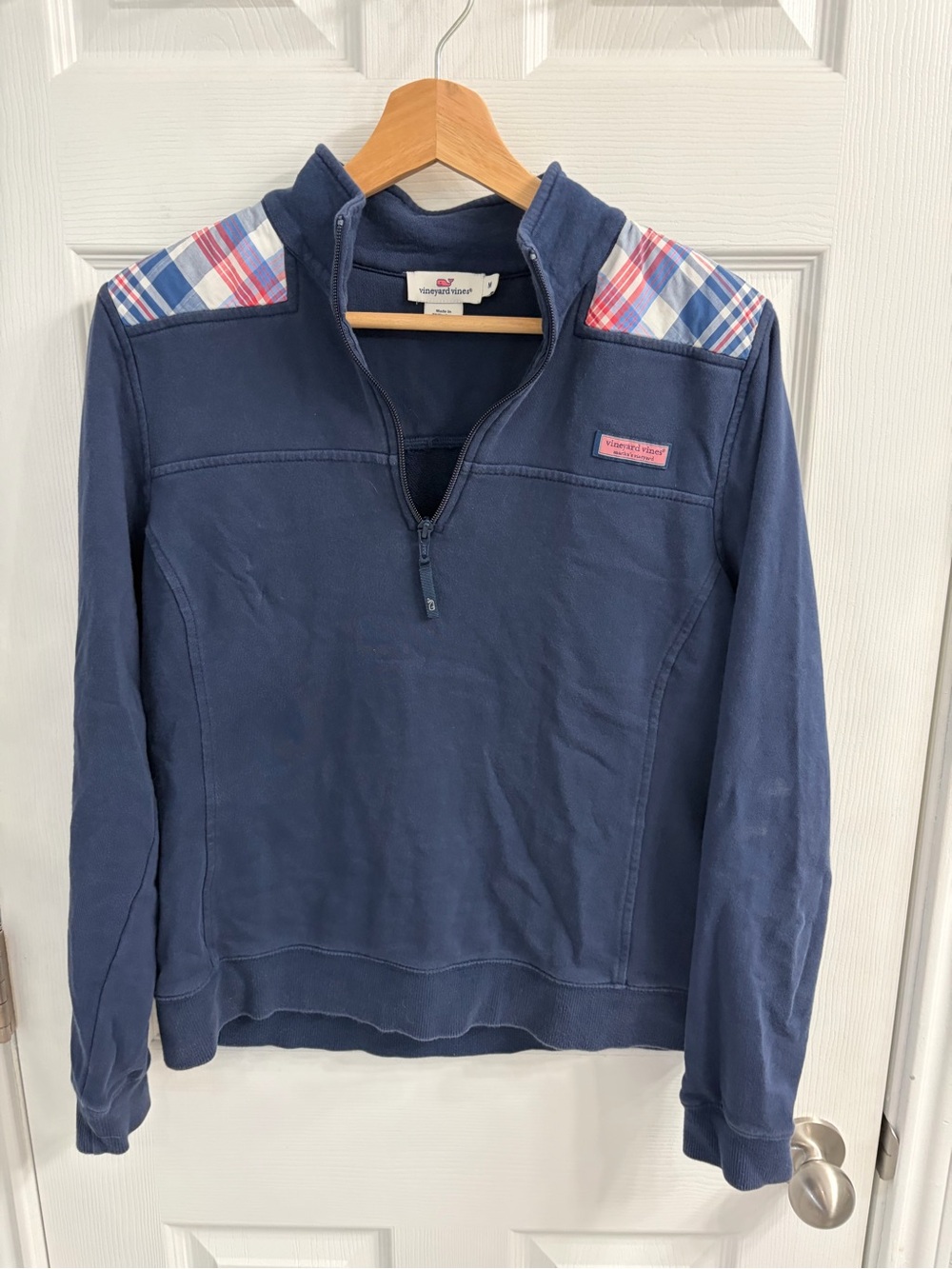 Vineyard Vines Navy Zip-Up Pullover with Embroidered Whale